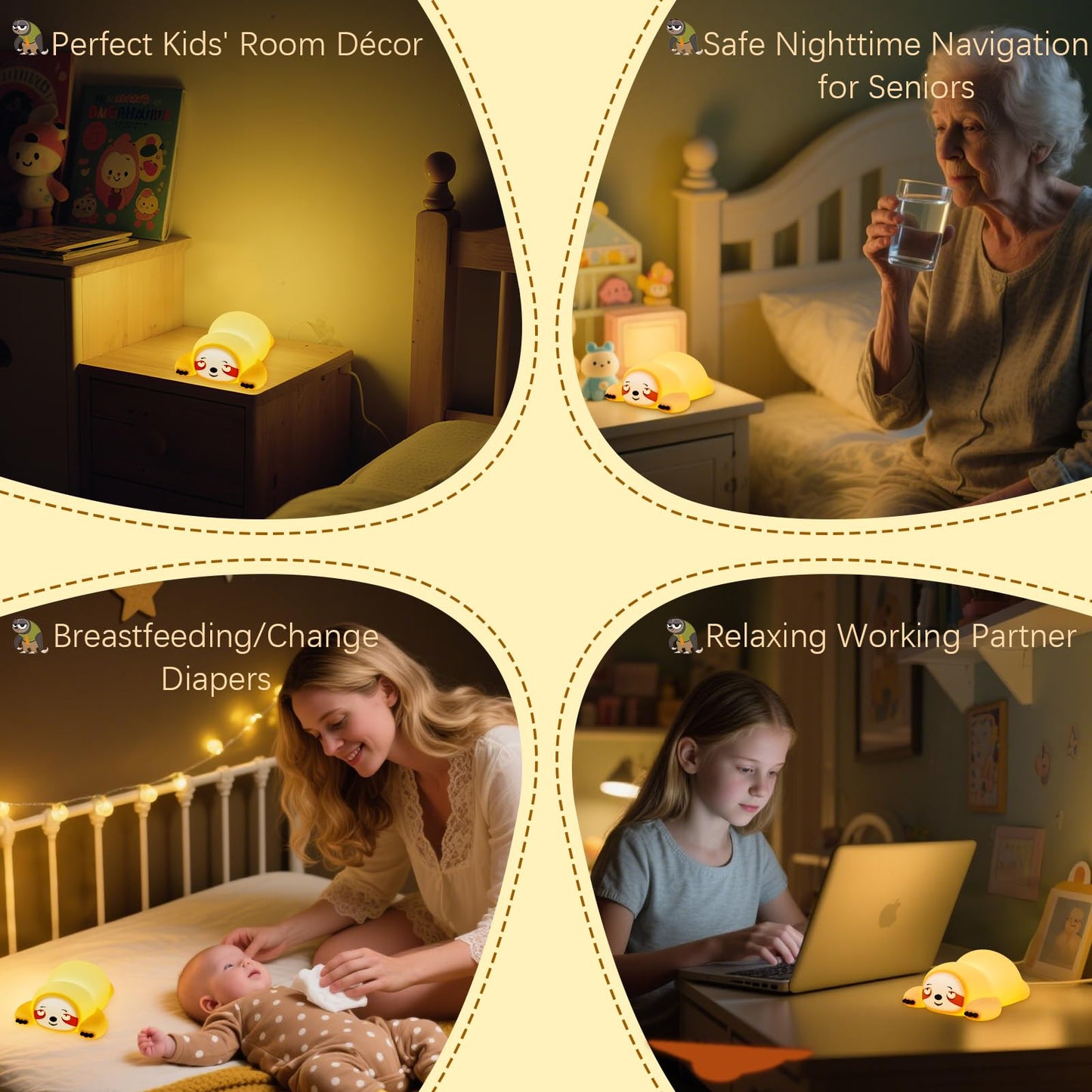 Yr Yrhh-Pet Cute Sloth Gifts Night Light  Funny Sloth Lamp  Rechargeable Squishy Dimmable Weird Nightlight  Led Novelty Animal Cute Stuff  Room Dorm D?Cor  Silicone Touch Light Up Sloth For Baby Kids
