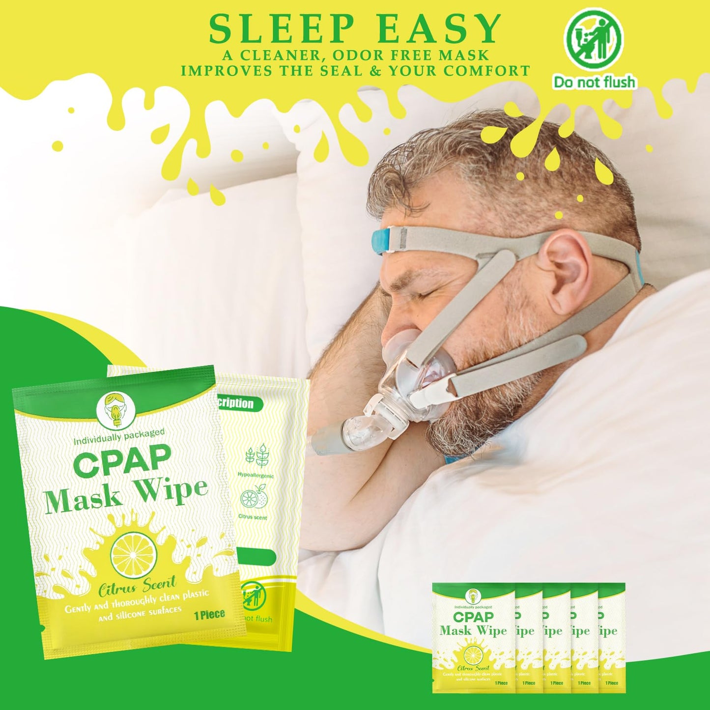 Swiffen 300 Pcs CPAP Mask Wipes Bulk Individually Wrapped Single Use CPAP Mask Wipes Citrus Scent Cleaning for Full Face, Nasal Travel Sleep Supplies Accessories