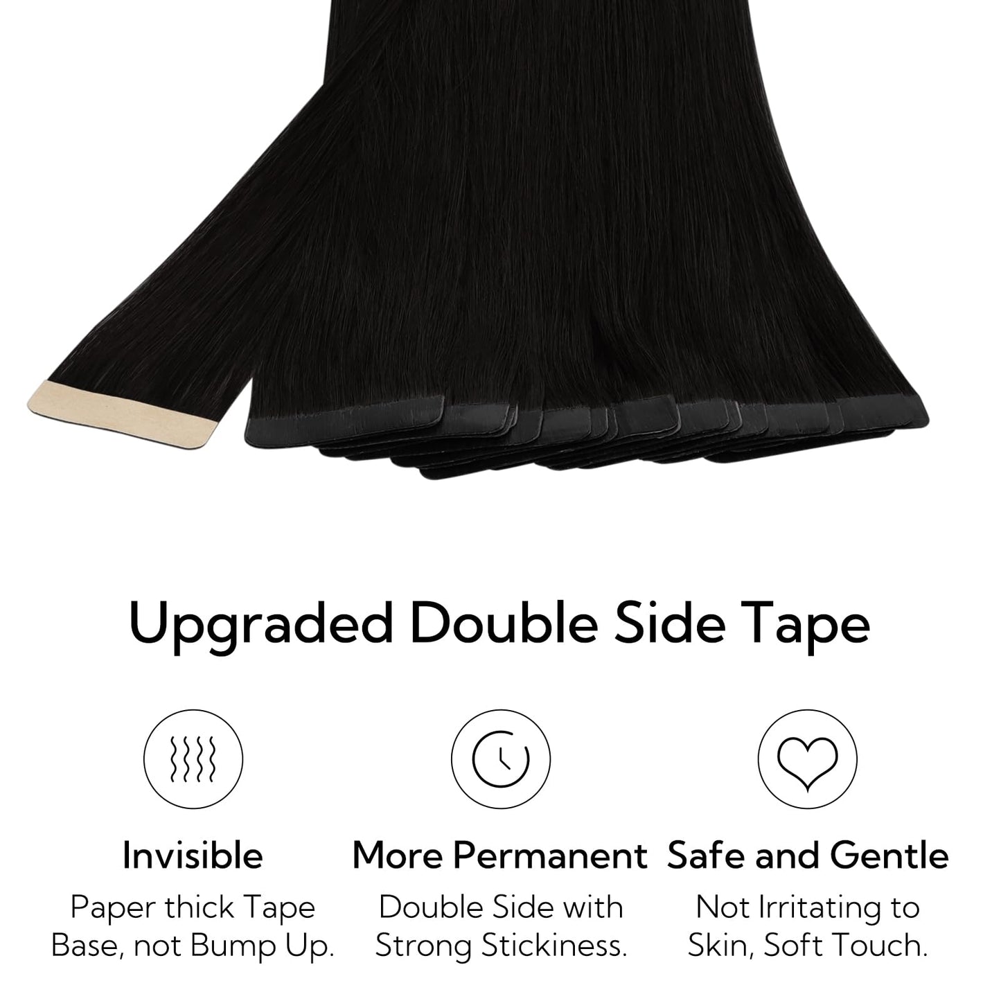 HOTBANANA Tape in Hair Extensions, 12 Inch 20pcs Jet Black Tape in Hair Extensions Human Hair Tape Hair Extensions Straight Remy