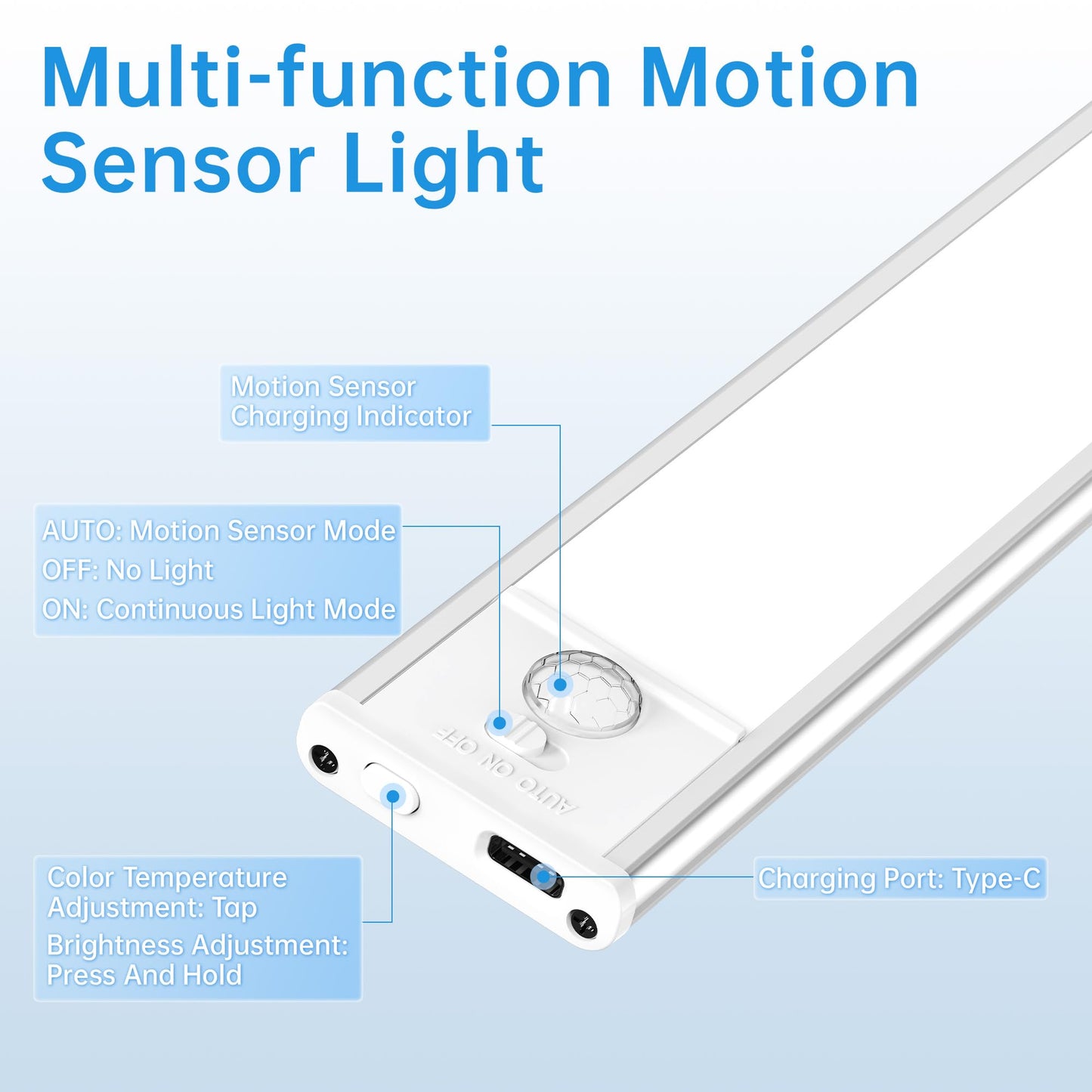 Pzsunly Under Cabinet Lighting 54 Led 1800Mah Rechargeable Motion Sensor Light 3 Colors Dimmable Magnetic Closet Lights Indoor Night Lights For Kitchen Bedroom Stairs 5 Pack
