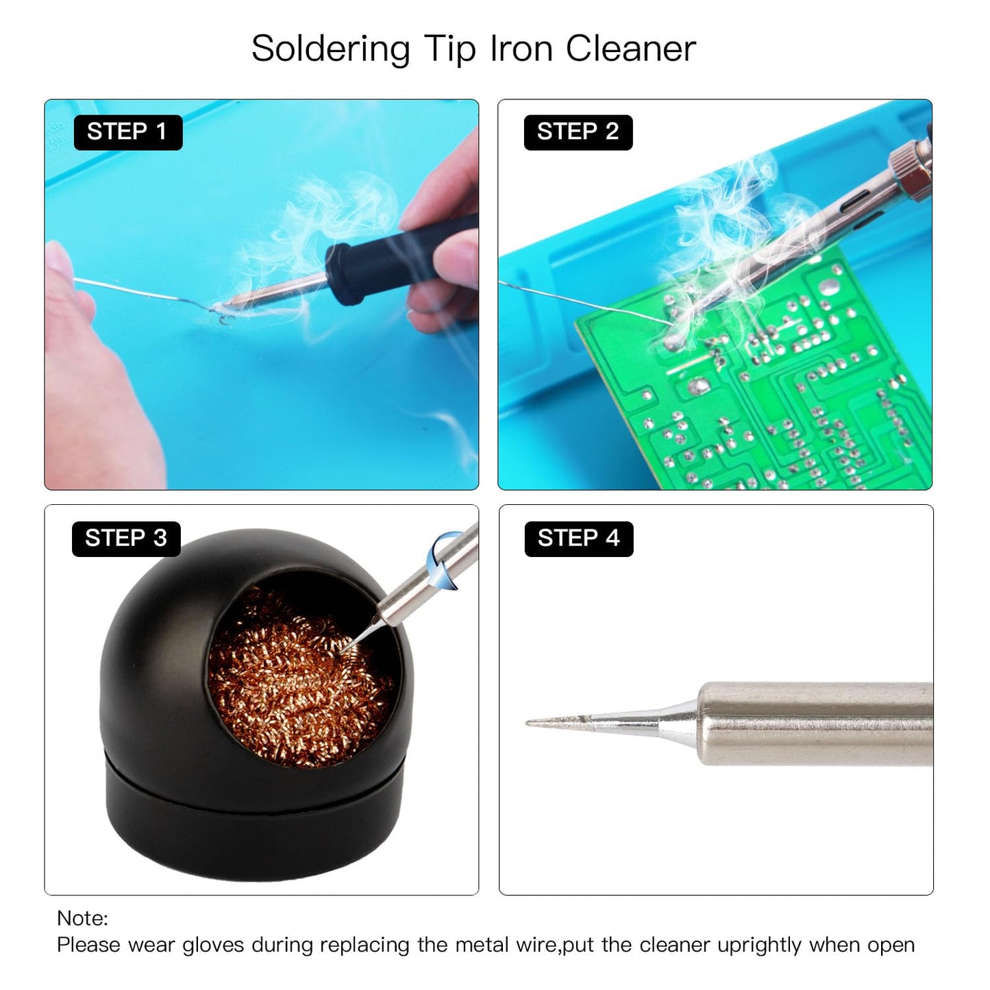 Kaisiking Soldering Iron Tip Cleaner Solder Tip Cleaner - 5pcs Solder Tip Cleaning Wire Ball & Base Holder for Cleaning Soldering Irons and Tips