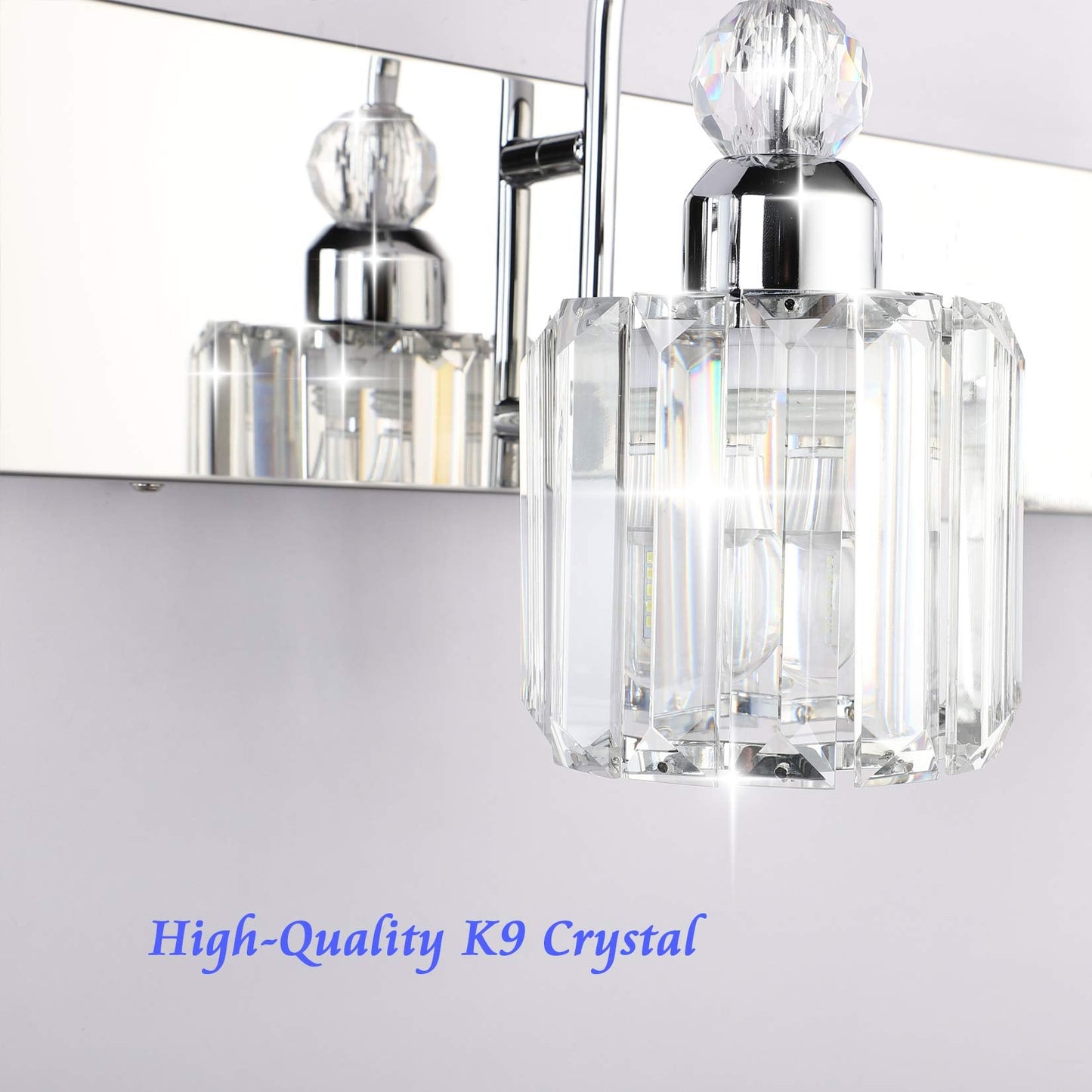Ralbay 5-Light Modern Led Crystal Bathroom Vanity Lights, Stainless Steel Over Mirror Fixture, Round-Chrome Finish, Model 8600