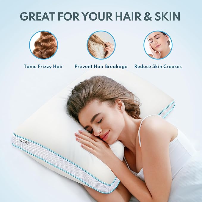 Bed Pillows Queen Size of 2- Premium Luxury Hotel Quality Cooling Bed Pillows for Sleeping,Soft Fluffy & Memory Foam Filling,Support Loft Gusseted Bed Pillows for Side and Back Sleepers