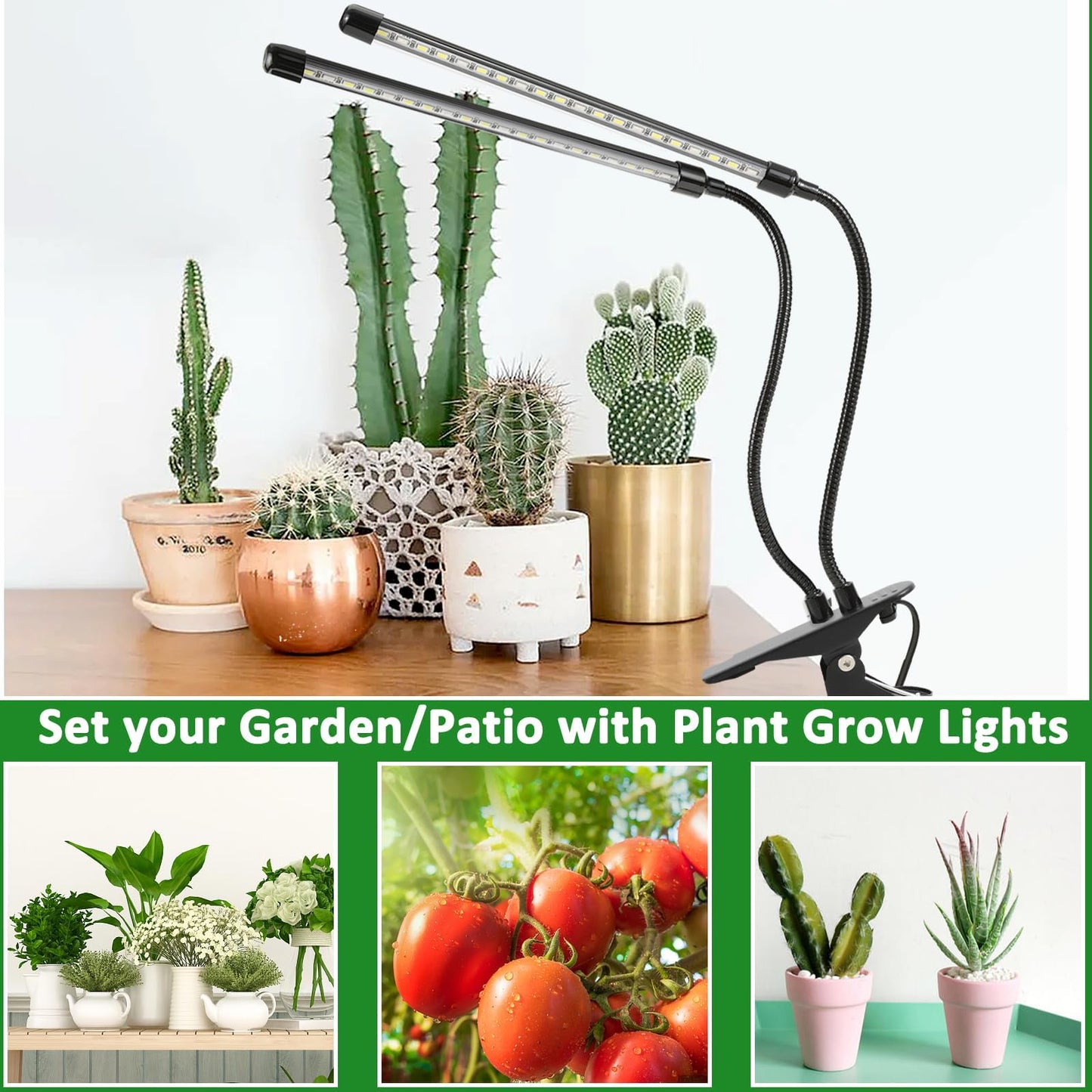 Sunny Power Grow Lights For Indoor Plants Full Spectrum  6000K Led Plant Lights For Indoor Growing  Clip On Grow Lights For Seed Starting  Adjustable Auto Timer 3 Lighting Modes For Succulents  2 Head