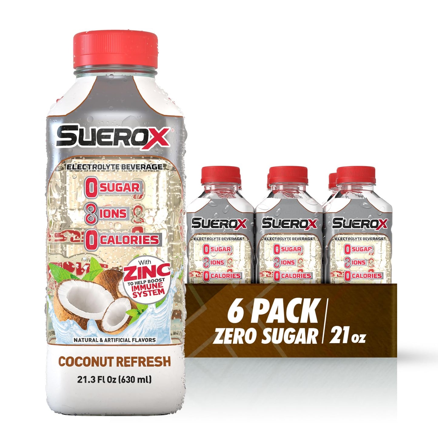 SueroX Sugar Free Sports Drink for Hydration and Recovery  Electrolyte Hydration Drink with 8 Ions  Zero Calorie Sports Drinks  Coconut Refresh  21.3 Fl Oz  6 Count