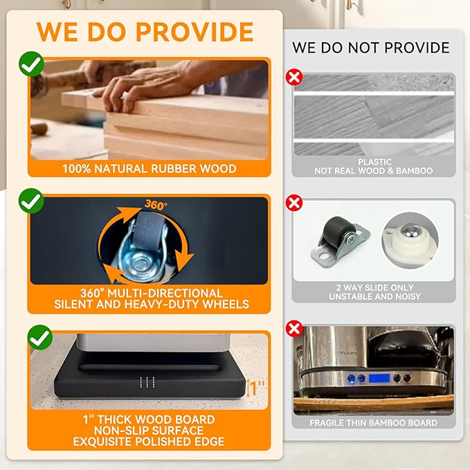 Wood Appliance Sliders with 360' Wheels, Sliding Tray for Coffee Maker & Heavy Kitchen Appliances,Countertop Appliance slider for Kitchen Appliance, Premium Wood Rolling Tray,No Assemble (Wide-Medium)