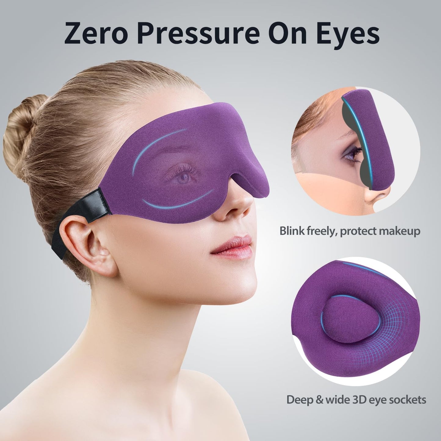 Sleep Mask, Blackout 3D Contoured Sleeping Eye Mask, Upgraded Eyelash Friendly Night Blindfold with Adjustable Strap, Lightweight Soft Eyeshade for Women Men, Concave Cup Eye Cover for Travel Nap