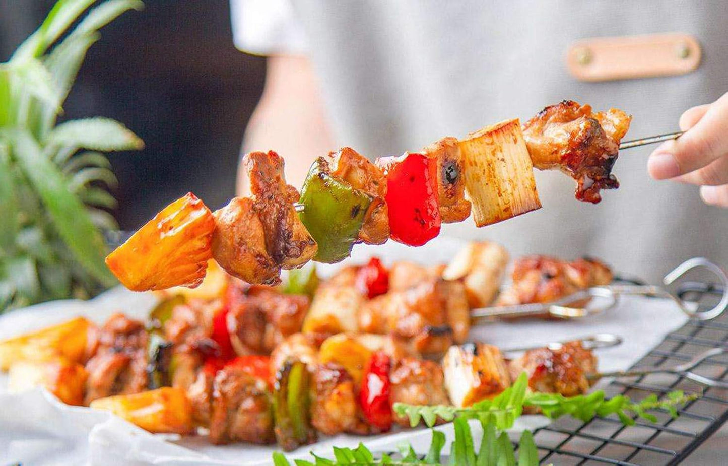 8 Inch Stainless Steel BBQ Skewers, Shish Kebab Kabob Skewers 12 pcs