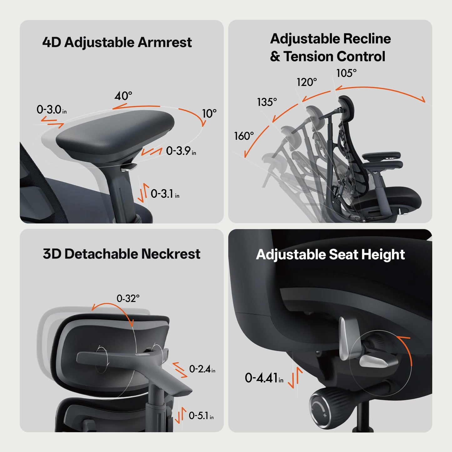 LiberNovo Dynamic Ergonomic Desk Chair + StepSync Footrest Bundle - Comfy Home Office Chair with Adaptive Lumbar Support, 160° Recline & Built-in Spine Stretch, Gray+48cm