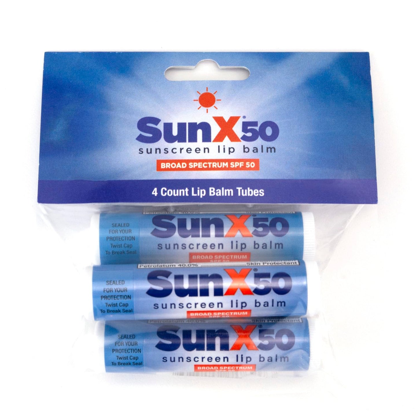 CoreTex Sun X 50 Lip Balm SPF 50 - Pack of 4 Broad Spectrum Sunscreen Lip Balms (Protects Against UVA/UVB Rays) - Water Resistan
