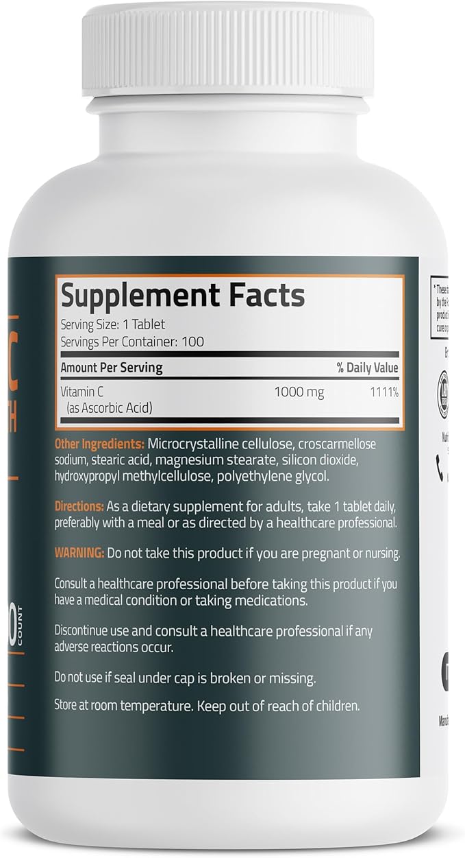 Bronson Vitamin C 1000mg Extra Strength, Supports a Healthy Immune System, High Potency, Non-GMO, 100 Vegetarian Tablets