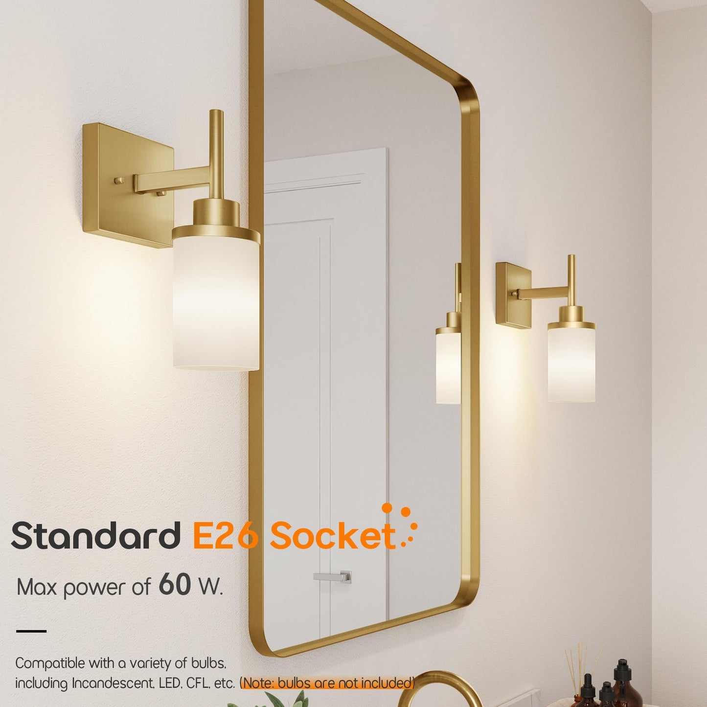 Aoneon Vanity Lighting Fixtures With White Frosted Glass Shade  Modern Gold Wall Lamps For Bathroom Mirror Bedroom Living Room Porch  2 Pack T001Gd-L1-P2