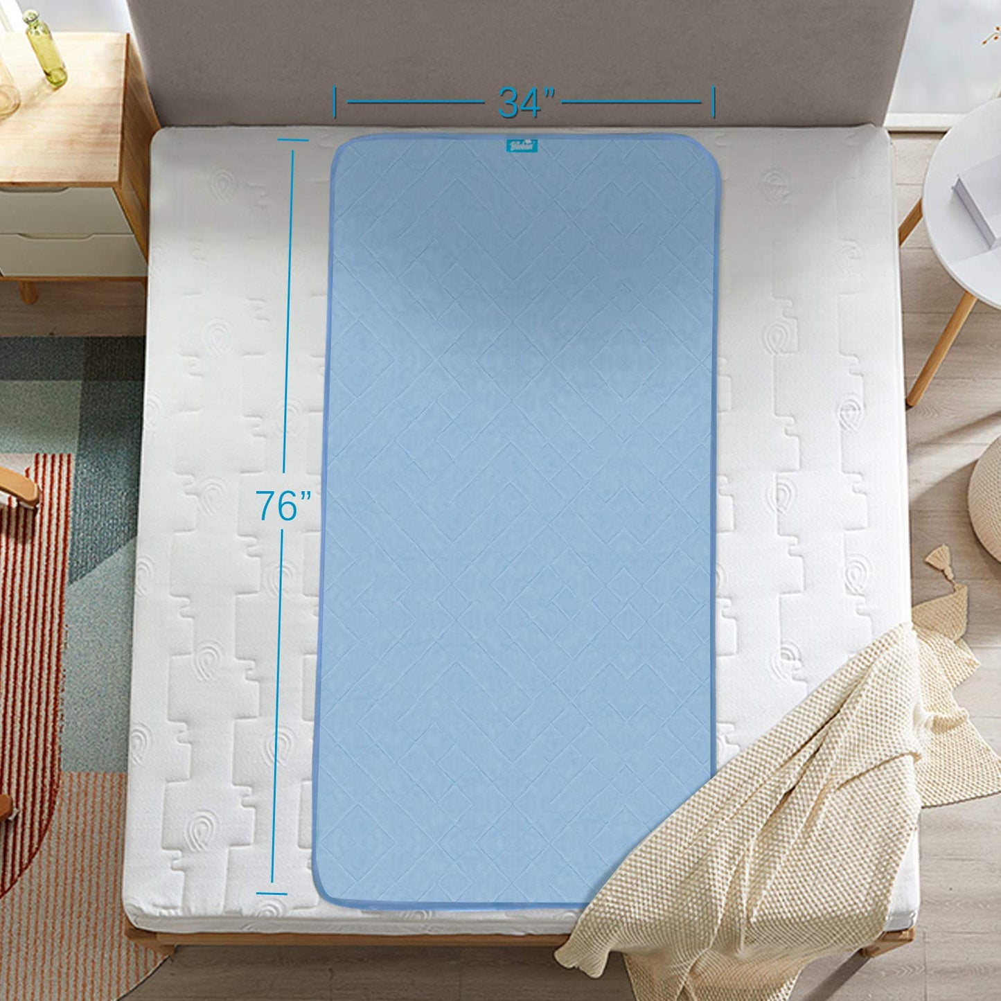 Hospital Bed Pads 34'' x 76'', 2 Pack Non-Slip Waterproof Sheet and Mattress Pad Protector, Washable Bed Wetting Incontinence Chucks Pads for Kids, Elderly Seniors, Blue