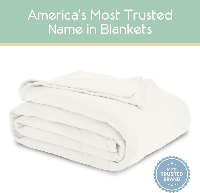 Vellux Twin Size Microfleece Blanket | Fleece Bed Blanket | All-Season Comfort| Supersoft Lightweight Throw Blanket | Plush Throw Blanket for Bed Couch or Sofa | Travel Blanket | Pet-Friendly | White