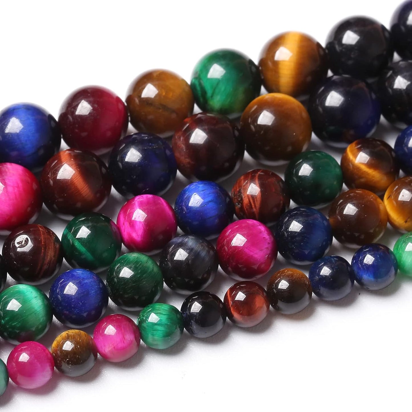 90pcs 8mm AAA Natural Colorful Tiger Eye Stone Beads Gemstone Round Spacer Loose Beads for Jewelry Making DIY Bracelet Necklace 32" 2 Strands