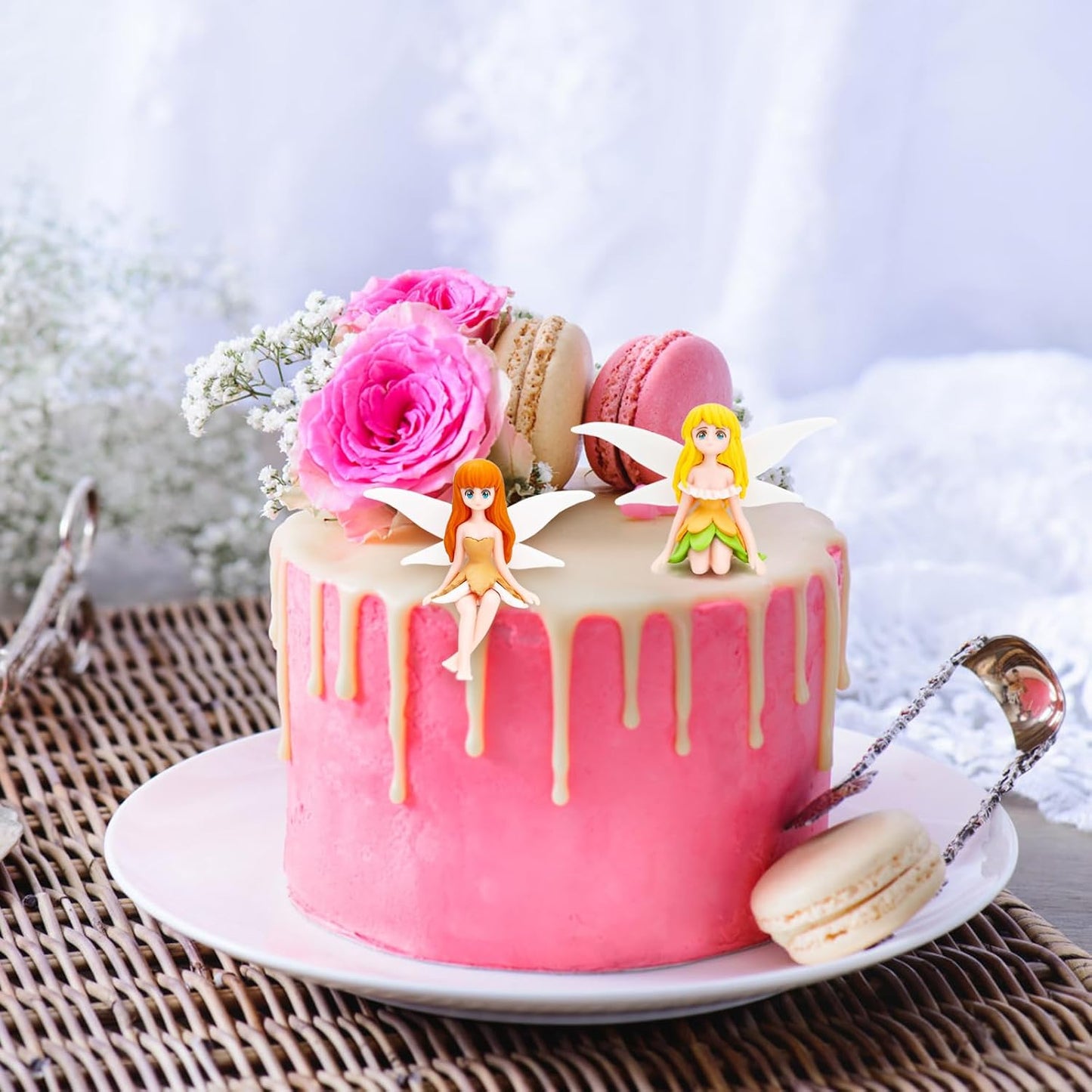 ONEST 6 Pieces Miniature Fairy Garden Accessories Small Fairy Figurines Hand Painted Fairies Figures Girl Fly Wing Figurines for Car Decor Fairies Garden Flower Pot Birthday Cake Topper