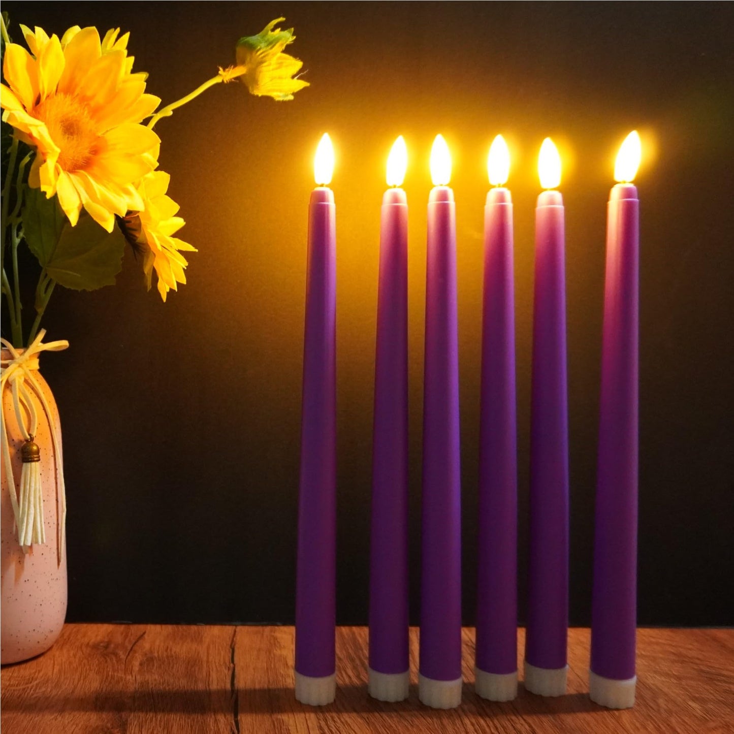 Ni-JASW Purple Flameless Taper Candles with Remote, Flickering Christmas LED Candlesticks Battery Powered Set of 12
