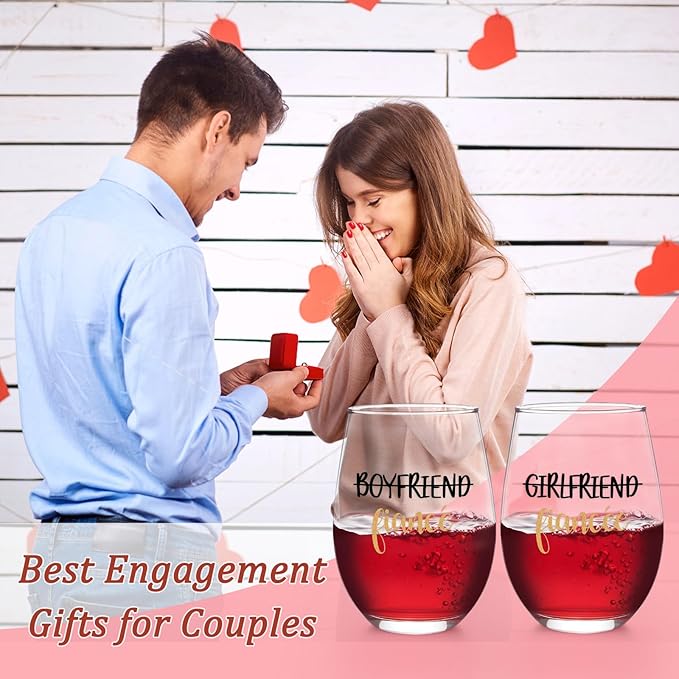 Futtumy Fiance and Fiancee Wine Glass 17Oz, Engagement Gifts for Couples, Engagement Gift, Gifts for Newly Engaged Couples, Engagement Gifts for Boyfriend Girlfriend Him Her Bride Bride to Be