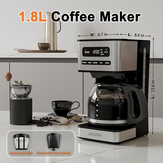 12-Cup Programmable Coffee Maker, Regular & Strong Brew Drip Coffee Machine, 1-4 Cup and Ice Coffee Setting, 24H Timer, Auto Shut-Off, Keep Warm, Pause & Serve, christmas gift