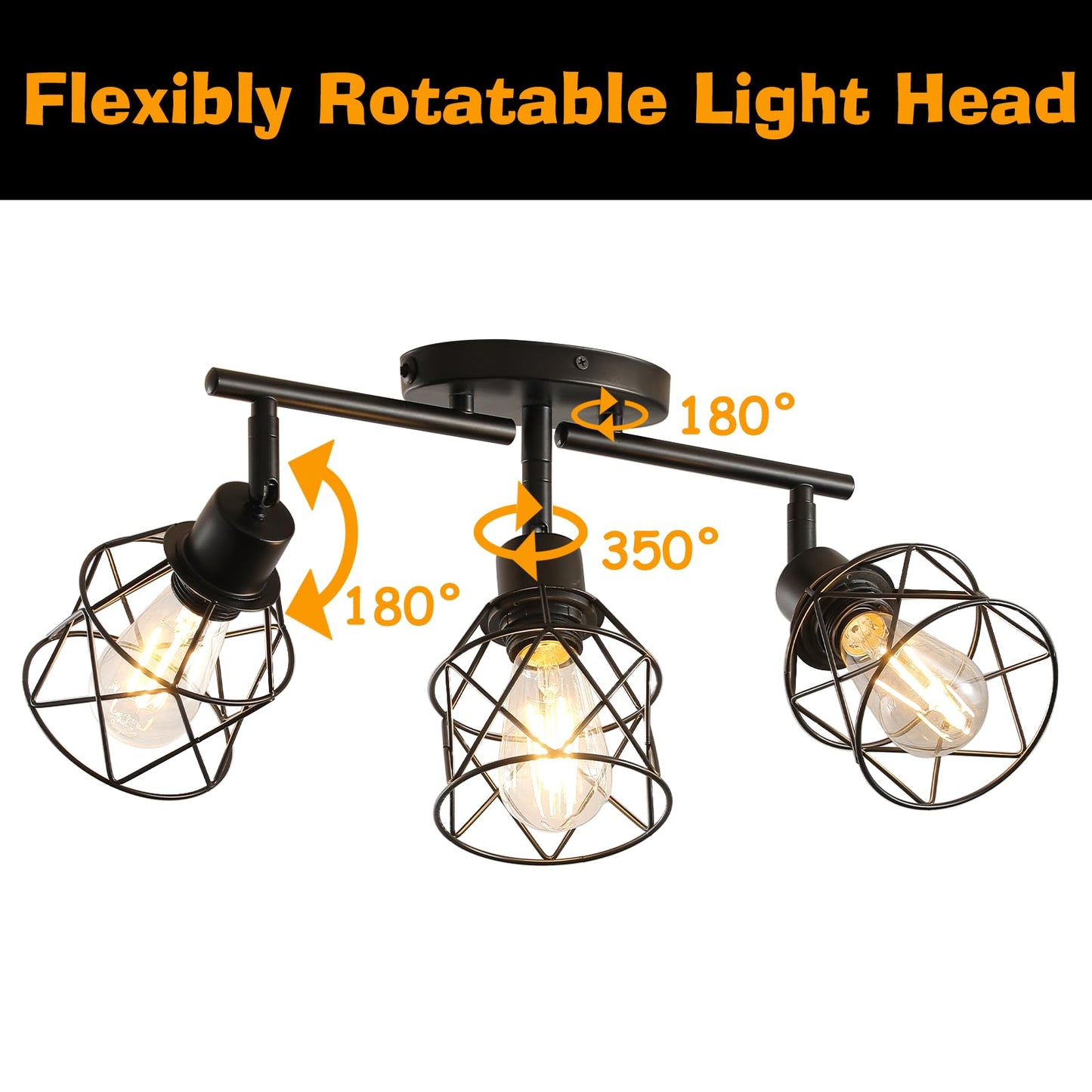 Vivihobb Dimmable Black Plug In Track Lighting Kit 3 Light Plug In Ceiling Light With 16.5 Cord Flexibly Rotatable Light Head Modern Industrial Farmhouse Style(Bulbs Not Included)