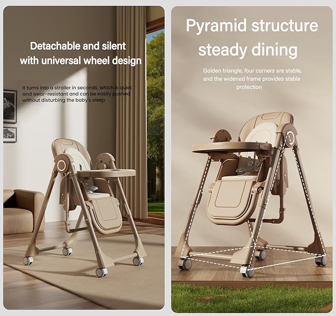 Nine point nine PU Leather Baby High Chair with Swinging Function, High Chairs for Babies and Toddlers, Removable Double Tray Baby Seat Feeding Chairs (8121 Grey)