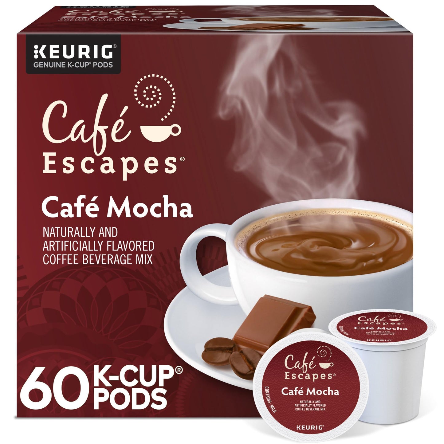 Caf   Escapes Caf   Mocha Coffee Beverage, Single-Serve K-Cup Pods, 60 Count