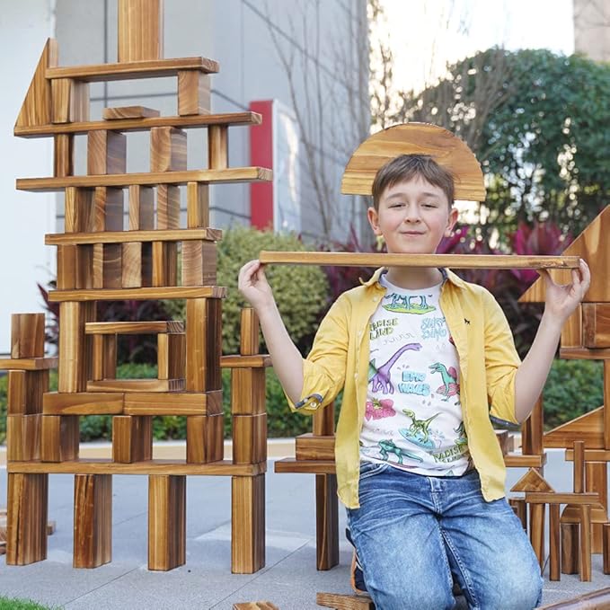 64 pcs Large Outdoor Carbonized Wooden Building Blocks Set for Kids Toddlers 3-12, Giant Carbonized Outside Wooden Blocks Playset for Kindergarten Yard, Jumbo Blocks (jumbo set 2#: 45 lbs (20.7 kg)