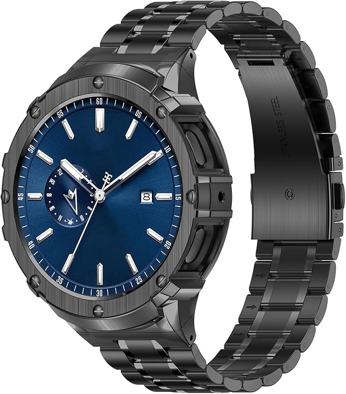 BAITEYOU Stainless Steel Bands with Case Compatible with Samsung Galaxy Watch 7 44mm, Rugged Protective Case Cover and Met...