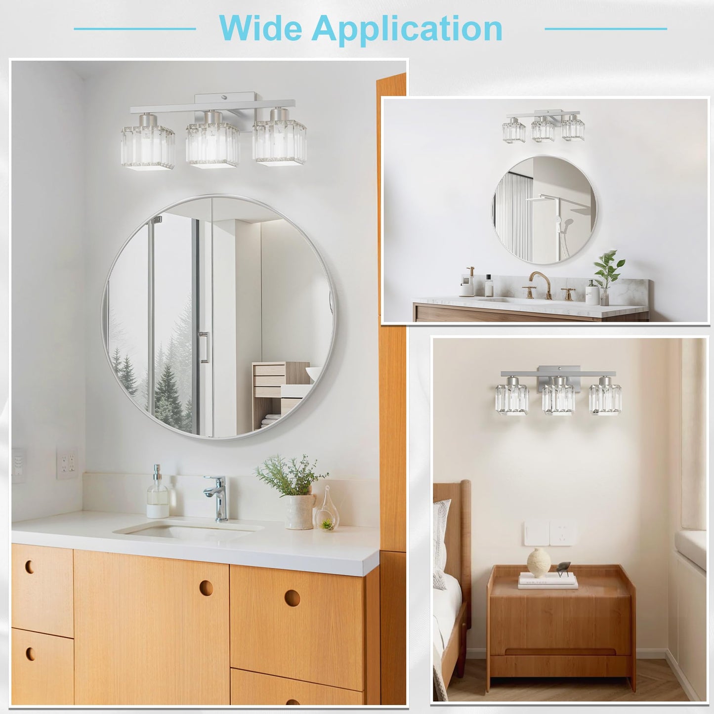 Golspark 3 Light Crystal Bathroom Vanity Light Fixtures Over Mirror  Brushed Nickel Modern Vanity Lighting Fixtures  Wall Sconce Bath Wall Light  E26 Base Square Crystal Shades (Exclude Bulb)