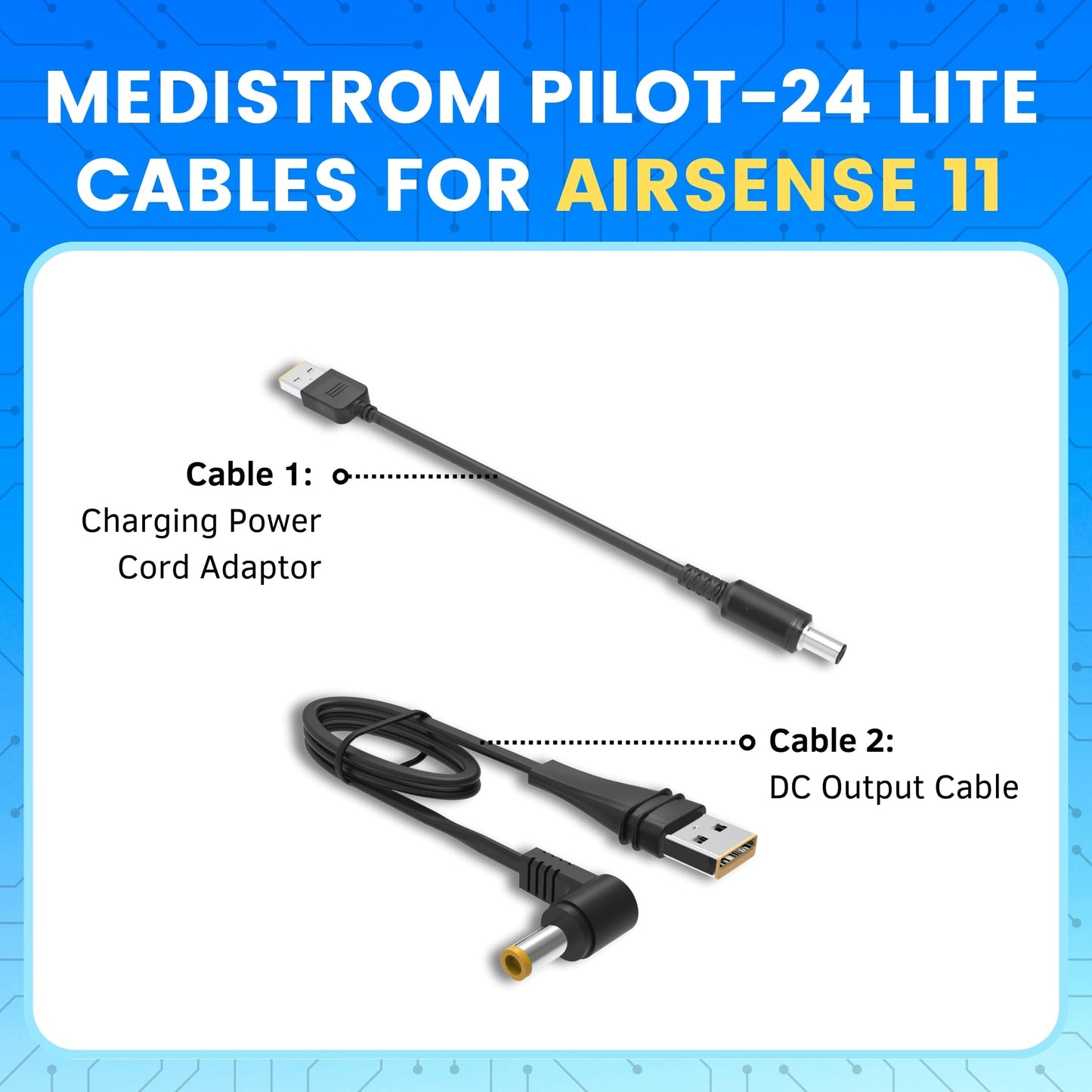 Medistrom Pilot-24 Lite Cable Kit Compatible with AirSense 11 CPAP Machine – CPAP Power Cord, Replacement Cord for CPAP Machines, Adapter, CPAP Accessories
