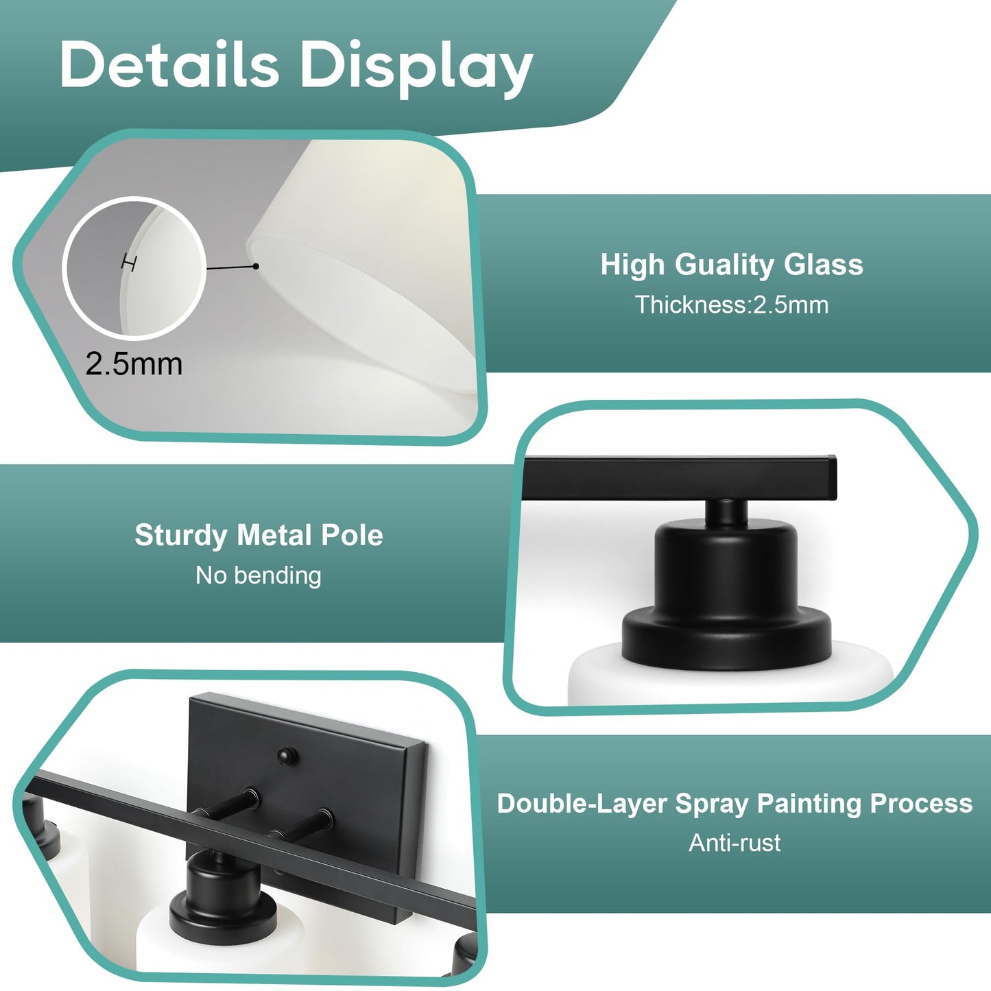 Ascher Bathroom Light Fixtures, 3-Light Vanity Light Over Mirror, Black Wall Sconces with Milky White Frosted Glass Shades, Wall Lamp for Living Room Bedroom, E26 Base(Bulbs Not Included)