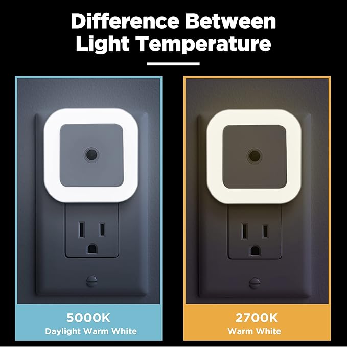 Plug-in LED Night Light with Dusk to Dawn Sensor for Hallway, Stairs, Bathroom, Kitchen, Bedroom, Nursery, Kids Room, Daylight White, Pack of 6