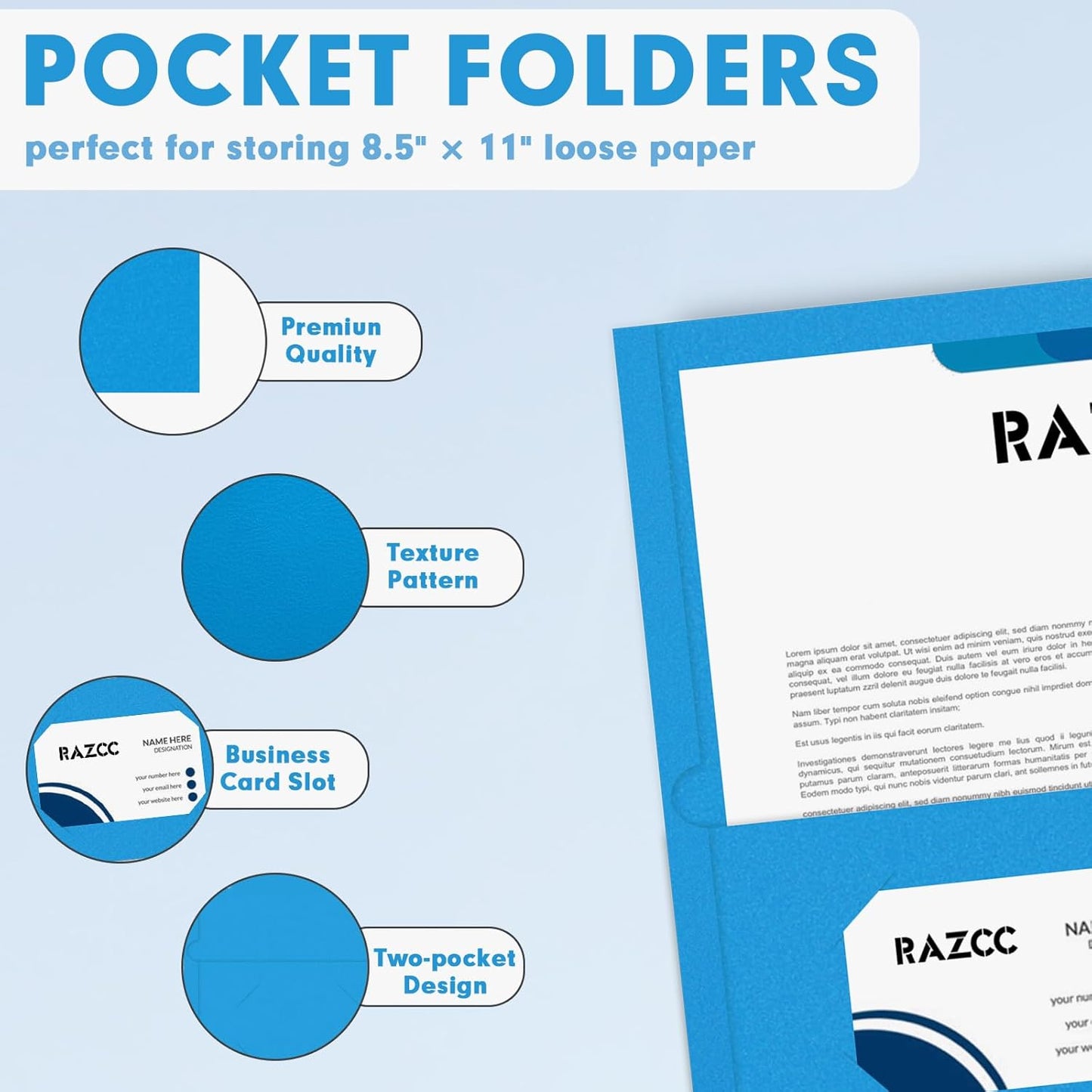 50 Pack 2 Pocket Folders - Letter Size, Blue