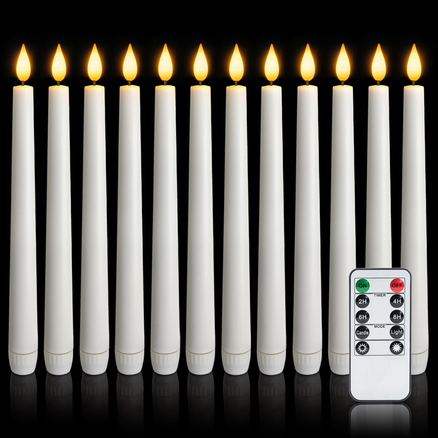 Meigic 12 Pcs Flameless Taper Candles with Remote and Timer, 9.6 Inches Plastic LED Candlesticks, White Battery Operated Window Candles, for Home Wedding Christmas Party Decoration