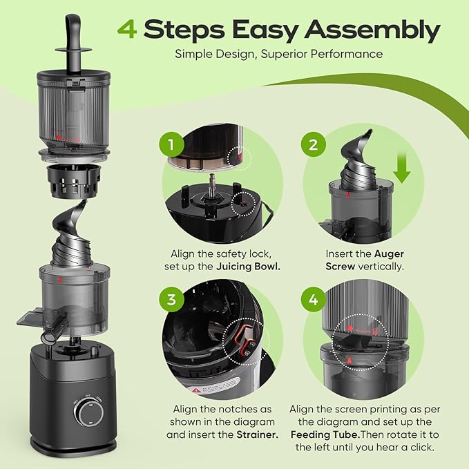 Juicer Machines, Cold Press Juicer Machine for Whole Fruits and Vegetables, 150 Watts Masticating Juicers, High Juice Yield, Juice Extractor Machine