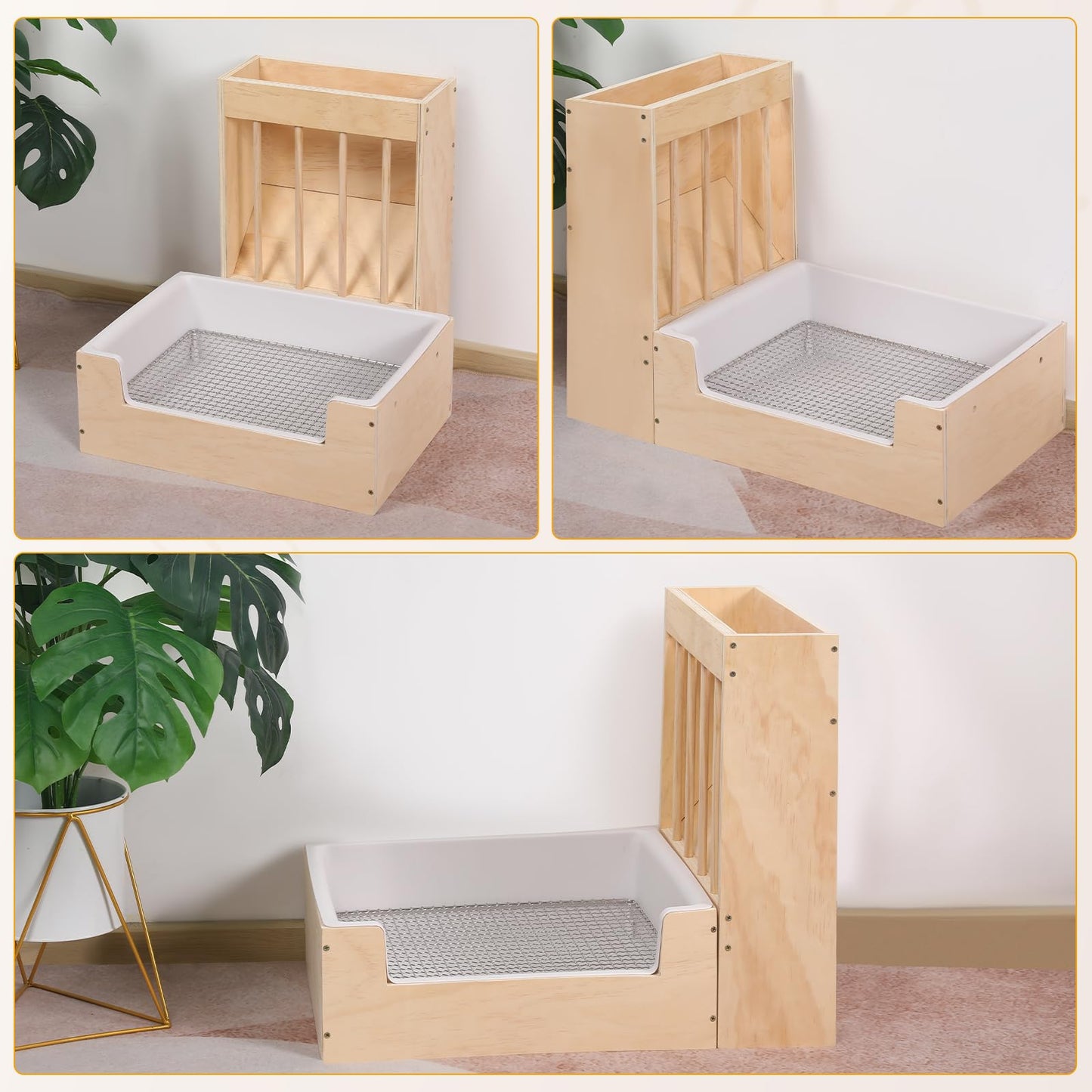 Essenhome Large 2-in-1 Rabbit Hay Feeder & Litter Box Set, Wood, Mess Proof, for Guinea Pigs, Chinchillas, Hamsters, and Rabbits