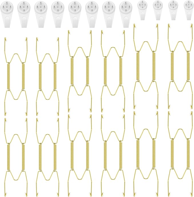 Hotop 12 Pieces Plate Hangers for Wall 8/10/12 Inch Stainless Steel Wire Invisible Plate Hangers Heavy Duty Display Holders with 12 Pieces Hooks for Wall Decorative(Gold)