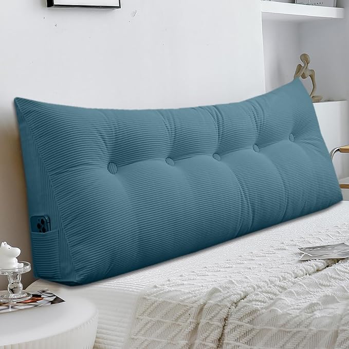 Headboard Pillow - Queen-Sized Headboard Wedge Pillow for Daybeds and Bunk Beds - Durable, Comfortable, with Removable Velvet Cover (Navy blue, 59x20x8Inches)