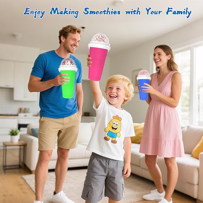 3PCS Slushie Maker Cup, Quick Frozen Magic Cups for Homemade Milk Shake Ice Cream Maker, Double Layer Squeeze Slushy Maker Cup, Birthday Gifts for Kids,Friends,Family (Pink+Bule+Green)
