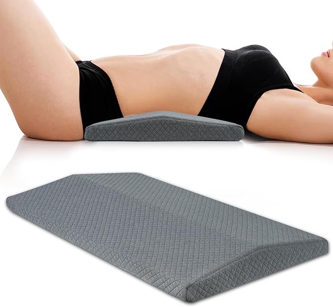 Lumbar Support Memory Foam Pillow - Suitable for Side, Back, and Stomach Sleepers, Helping to Alleviate Lower Back Pain - Triangular Wedge Long Pillow Grey