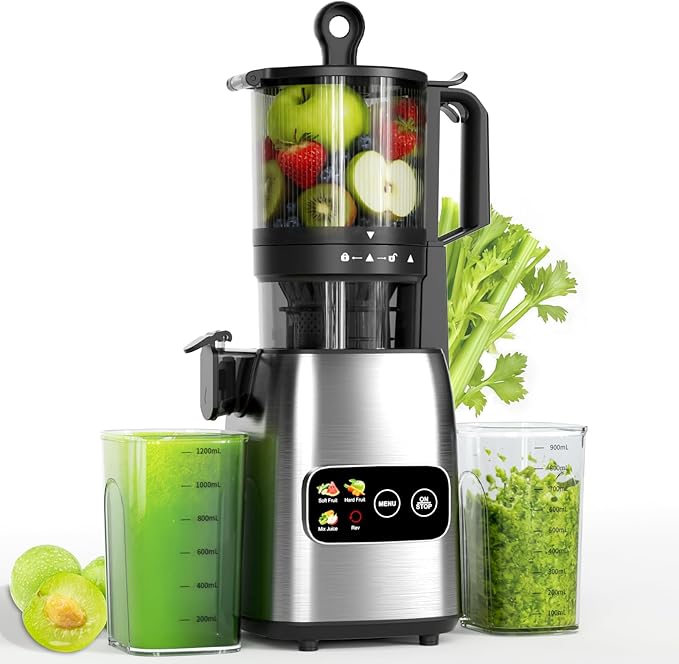 Juicer Machines, 5.4" Extra Large Feed Chute Cold Press Juicer, Juice Maker Extractor Machine with Touch Screen, Slow Masticating Juicer for Whole Vegetables & Fruits, High Juice Yield, Easy to Clean