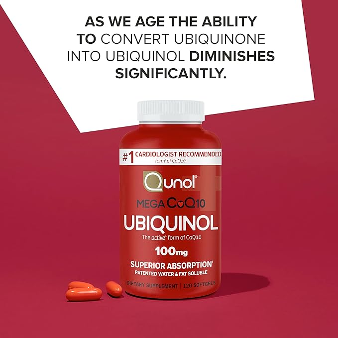 Qunol Mega Ubiquinol CoQ10 100mg Softgels- Superior Absorption - Active form of Coenzyme Q10 for Heart Health - 8 Month Supply - 120 Count (Pack of 2)