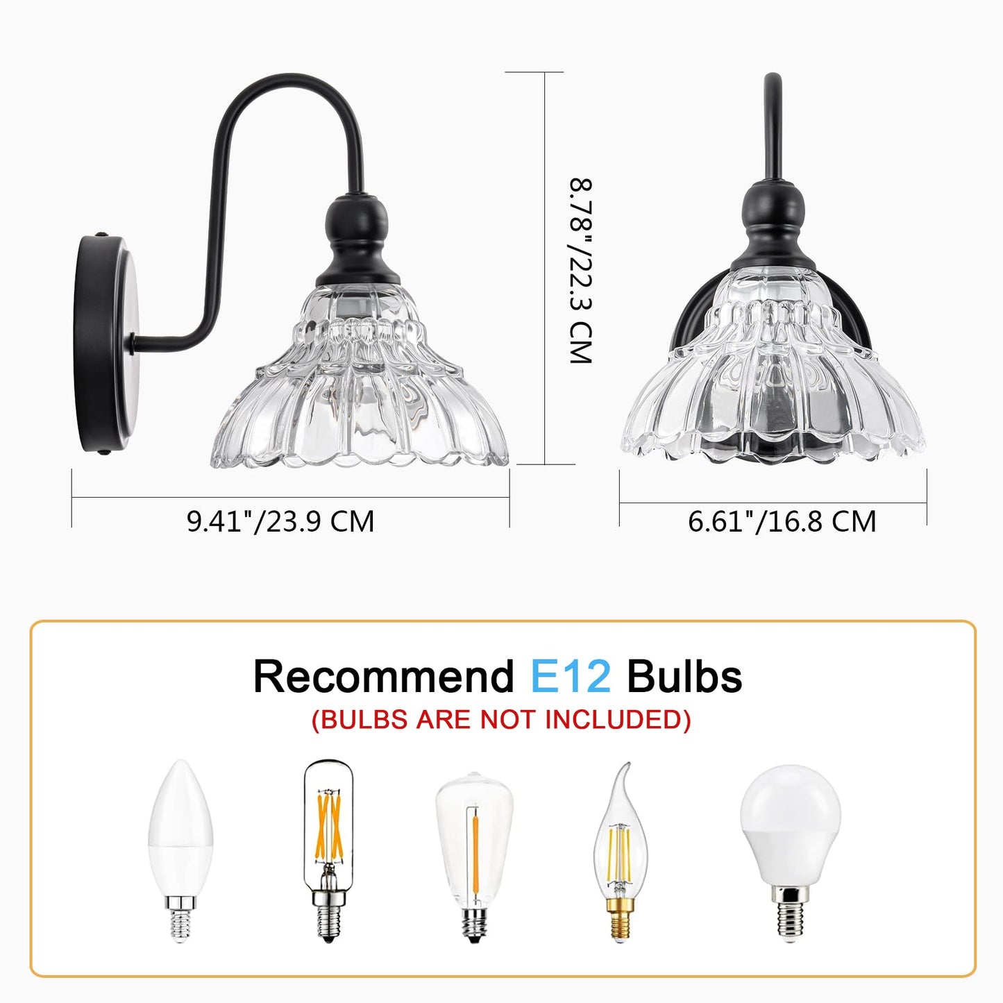 Brknit Vintage Bathroom Light Fixtures Over Mirror  1-Light Black Wall Sconce Lighting With Flower Glass Shade  Farmhouse Vanity Lights For Bedroom Kitchen Living Room Hallway Light