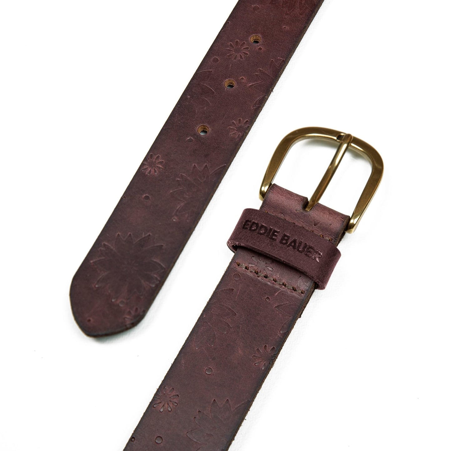 Eddie Bauer Women's Casual Leather Belts with Durable Metal Buckle, Floral Tooled - Brown, Small