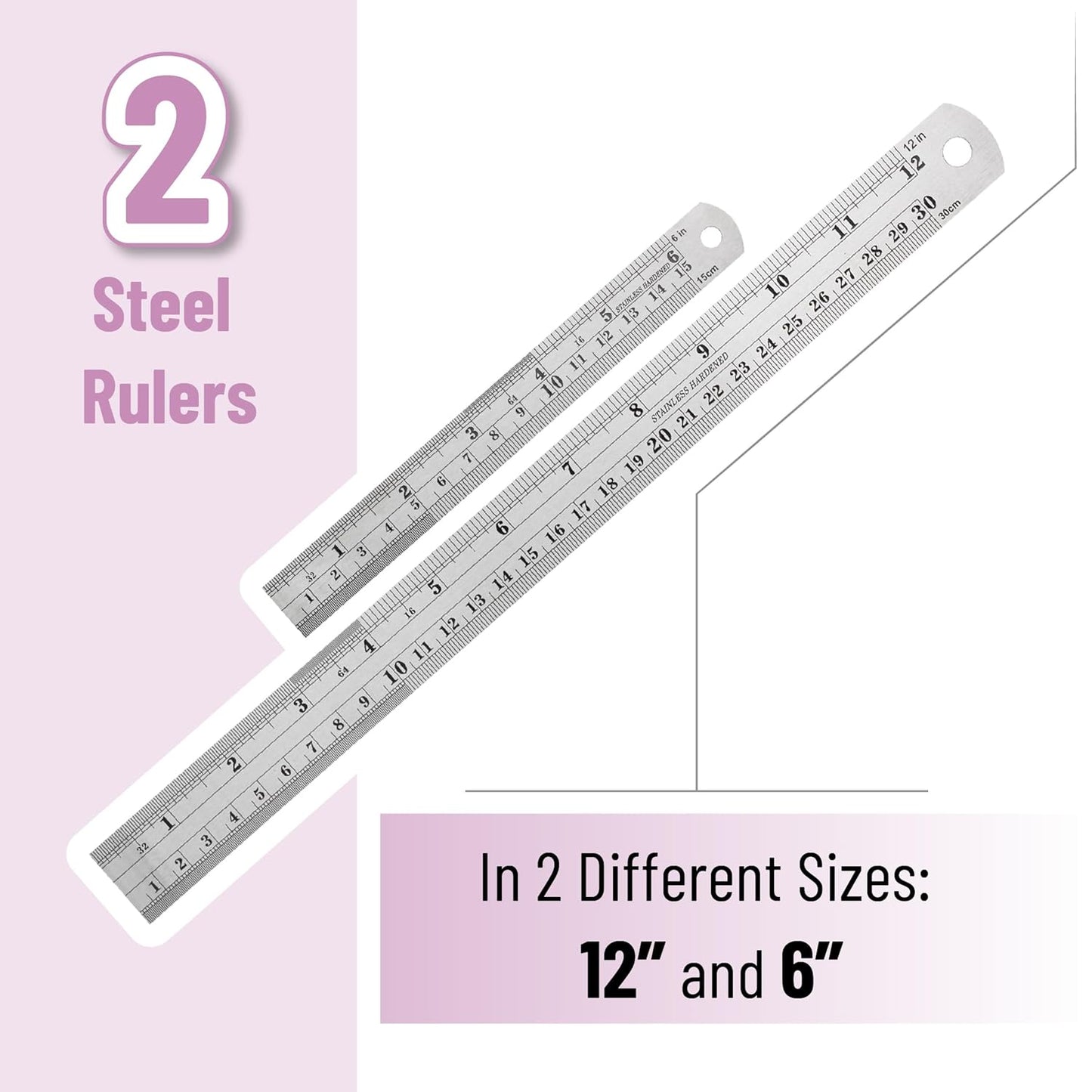 Mr. Pen Steel Rulers, 6 inch and 12 inch Metal Rulers, Pack of 2