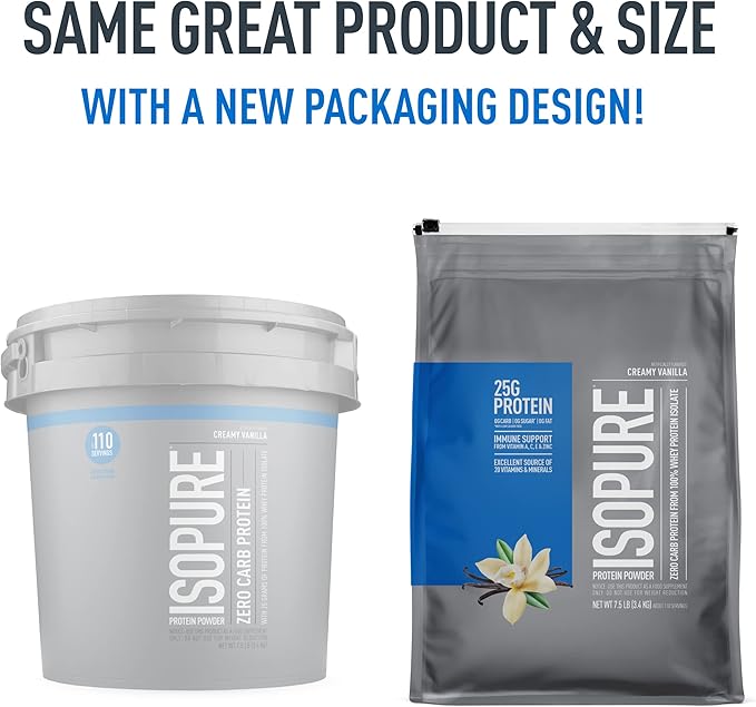 Isopure Zero Carb 100% Pure Whey Isolate Protein Powder, Lactose Free, Gluten Free, With Vitamins, Creamy Vanilla, 25g Protein Per Serving, 7.5 Lbs, 110 Servings (Packaging May Vary)
