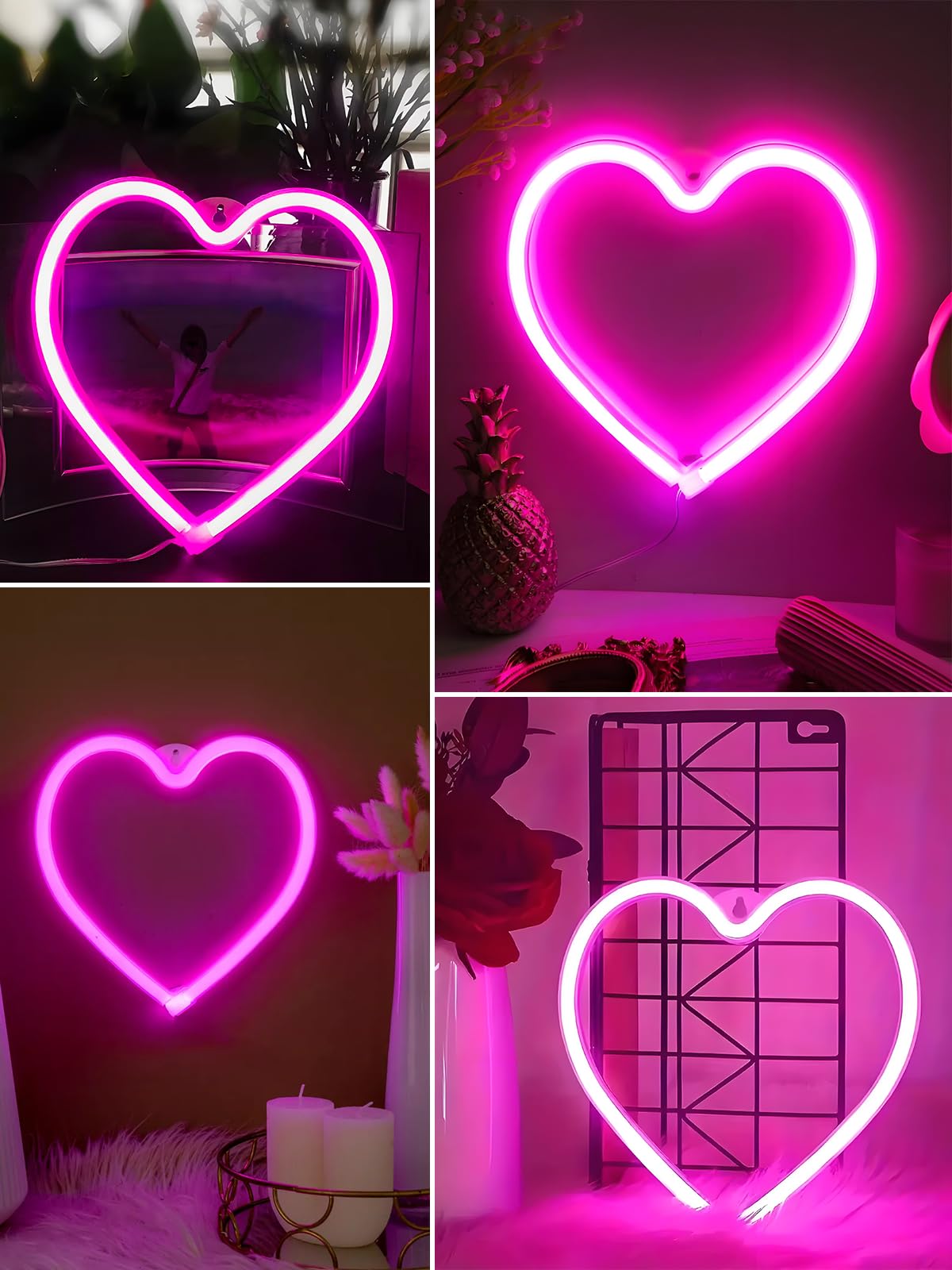 Exf Pink Heart Neon Sign - Battery Operated Led Lamp For Home Décor, Galentines Day, Wedding, GirlS Room - 1 Pack