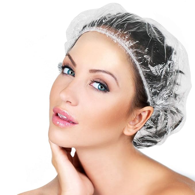 Disposable Shower Caps 100 Pcs - Multi-Purpose Thickening Elastic Bath Cap Plastic Waterproof Clear Shower Caps Bath Showe...