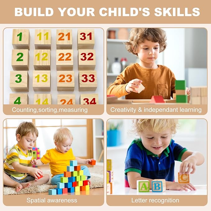 4PACK Wooden Blocks for Crafts, Unfinished Wood Cubes Blocks, 3 Inch Natural Wood Square Blocks, Wooden Cubes for Arts and Crafts and DIY Projects