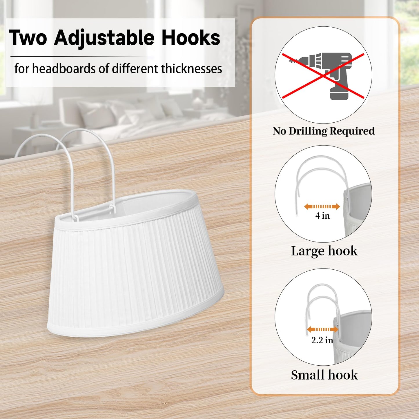 NITOWOLF Bed Reading Light, Headboard Light Reading Lights for Books in Bed with Adjustable Hook, Eye Caring Soft Fabric Shade Bedtime Reading Lamp Plug in, LED Bulb Included (White)